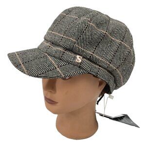 Comhats Women's Blend Beret Cap Plaid Warm Browns Pink Stripe Size Large NWT